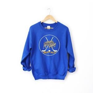 Buffalo Hockey Crewneck, Buffalo Zubaz Hockey, Buffalo Blue And Gold